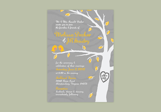 Lovebirds in Tree Wedding Invitation