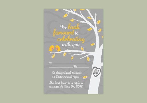 Lovebirds in Tree Wedding Reply Card