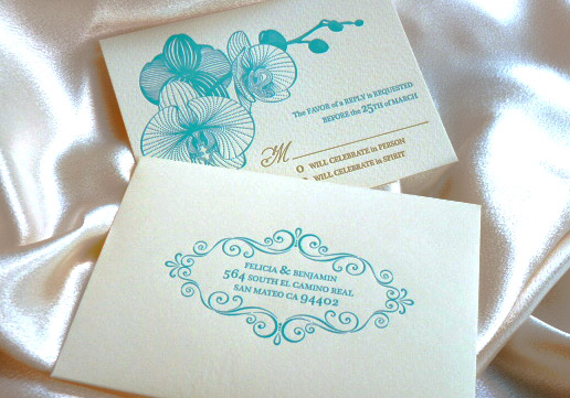 Letterpress Orchid Wedding Invitation Set