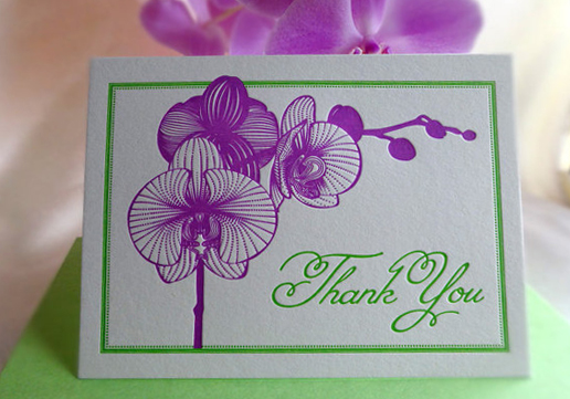 Letterpress Orchid Thank You Card